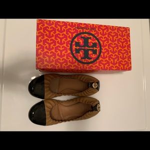 Tory Burch ballet patent leather and tan flats